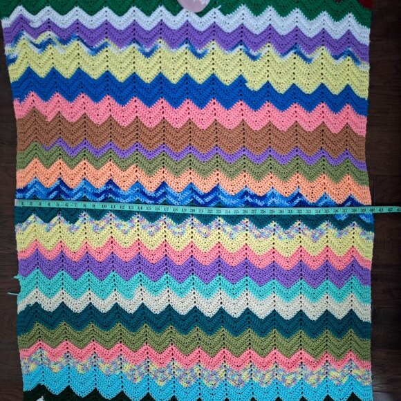 Hand Knit Crochet Multicolour Stripes Blanket - Picture 5 of 7
